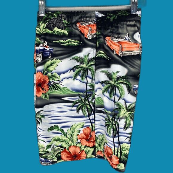 Big Dogs Tropical Print Swim Trunks - Black and Green - Picture 2 of 13